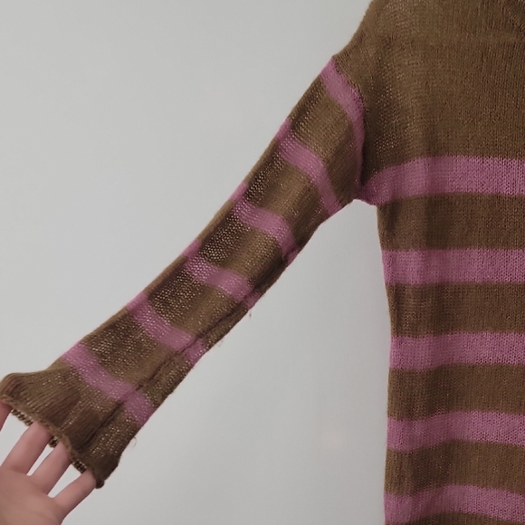 LOFT Olive and Lavender Mohair Blend Striped Sweater - Picture 5 of 11